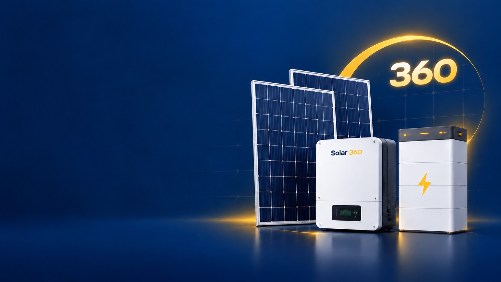 Solar 360 branded inverter, battery and panels